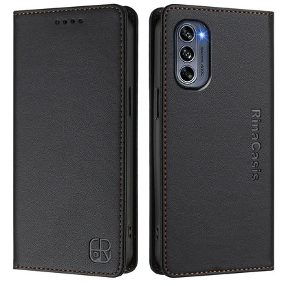 Motorola Moto G62 5G Dual-Folded Magnetic Suction RFID Blocking PU Leather Wallet Phone Case with Card Slots, Cash Pocket, Kickstand, Full Protective Flip Cover