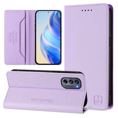 Motorola Moto G62 5G Dual-Folded Magnetic Suction RFID Blocking PU Leather Wallet Phone Case with Card Slots, Cash Pocket, Kickstand, Full Protective Flip Cover