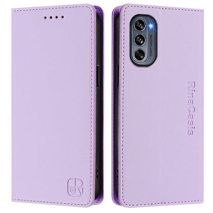 Motorola Moto G62 5G Dual-Folded Magnetic Suction RFID Blocking PU Leather Wallet Phone Case with Card Slots, Cash Pocket, Kickstand, Full Protective Flip Cover