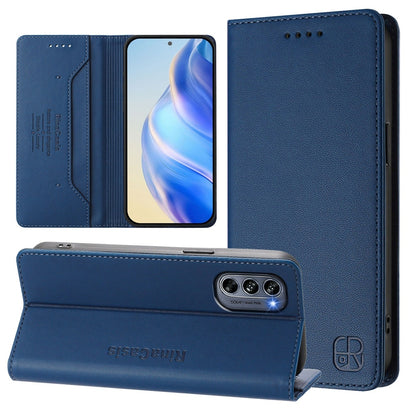 Motorola Moto G62 5G Dual-Folded Magnetic Suction RFID Blocking PU Leather Wallet Phone Case with Card Slots, Cash Pocket, Kickstand, Full Protective Flip Cover