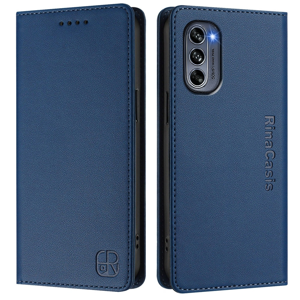 Motorola Moto G62 5G Dual-Folded Magnetic Suction RFID Blocking PU Leather Wallet Phone Case with Card Slots, Cash Pocket, Kickstand, Full Protective Flip Cover