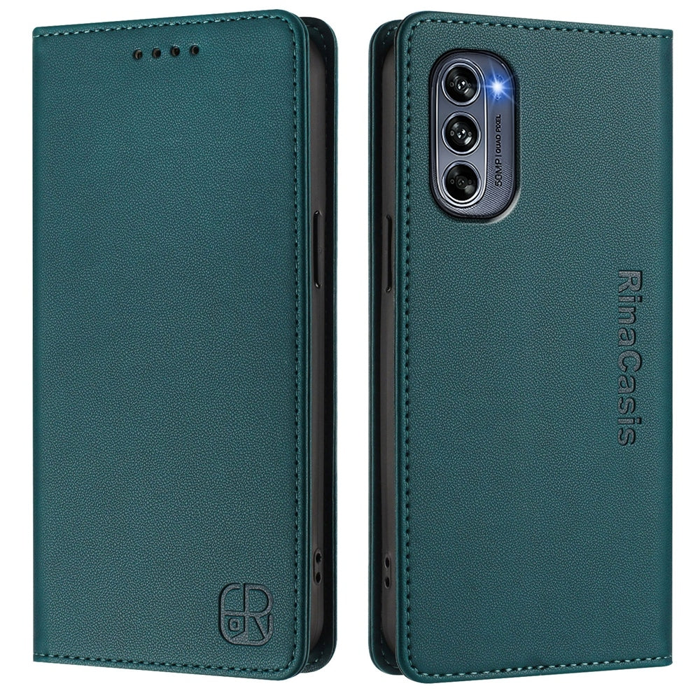 Motorola Moto G62 5G Dual-Folded Magnetic Suction RFID Blocking PU Leather Wallet Phone Case with Card Slots, Cash Pocket, Kickstand, Full Protective Flip Cover