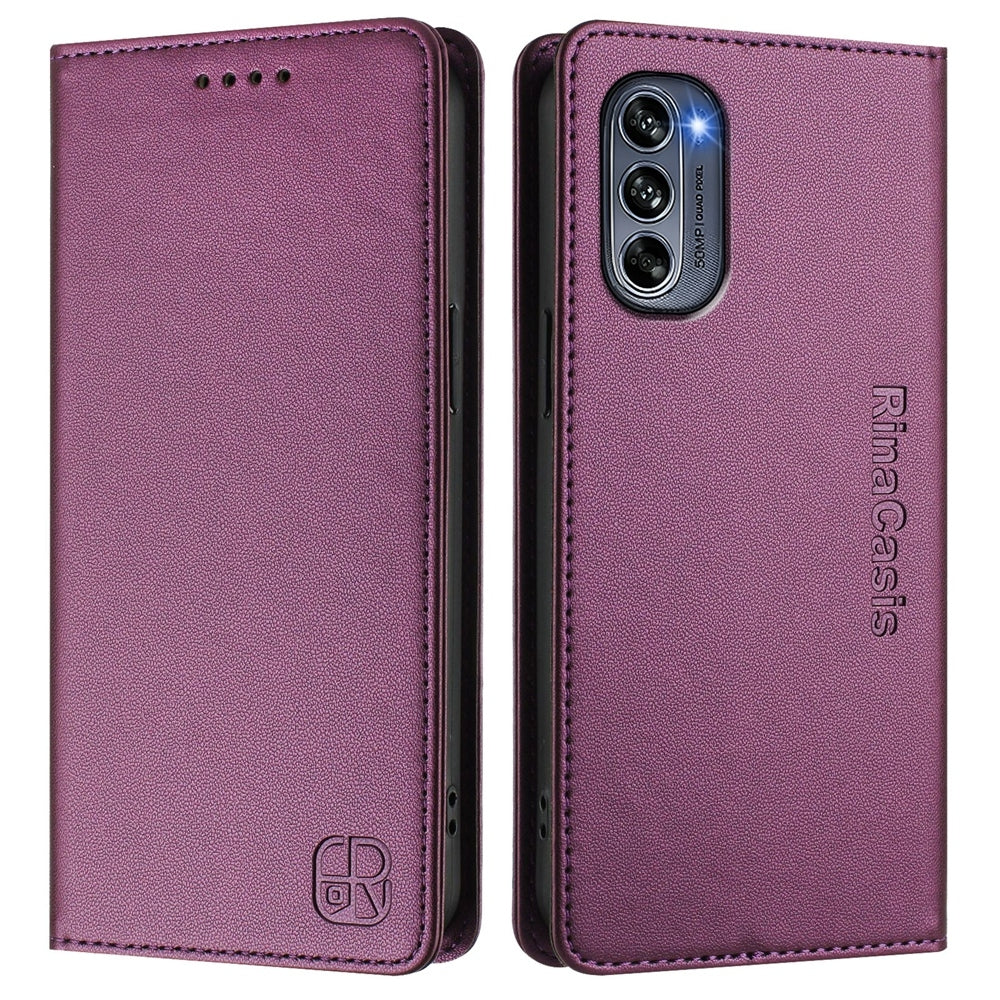 Motorola Moto G62 5G Dual-Folded Magnetic Suction RFID Blocking PU Leather Wallet Phone Case with Card Slots, Cash Pocket, Kickstand, Full Protective Flip Cover