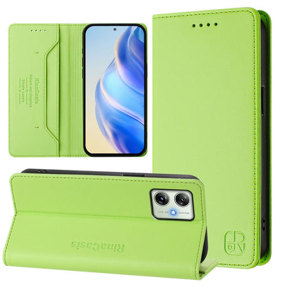 Motorola Moto G64 5G Dual-Folded Magnetic Suction RFID Blocking PU Leather Wallet Phone Case with Card Slots, Cash Pocket, Kickstand, Full Protective Flip Cover