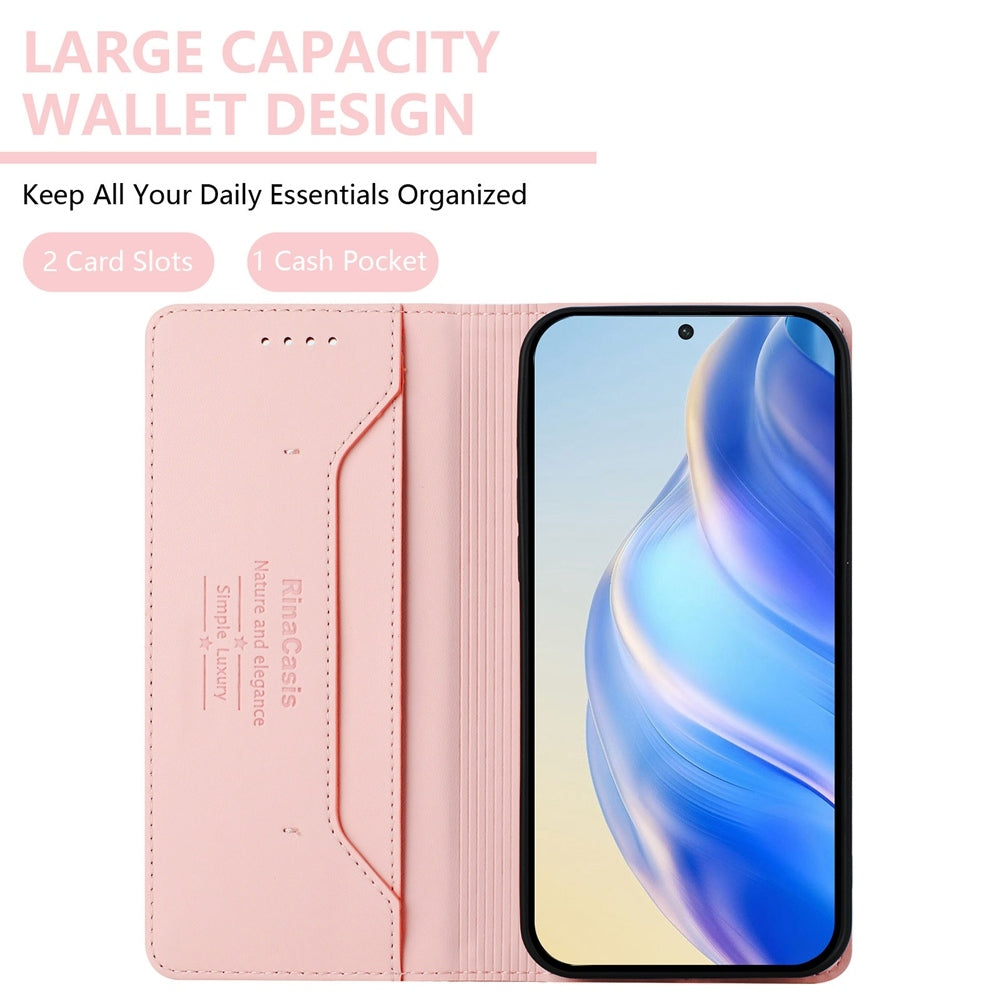 Motorola Moto G64 5G Dual-Folded Magnetic Suction RFID Blocking PU Leather Wallet Phone Case with Card Slots, Cash Pocket, Kickstand, Full Protective Flip Cover