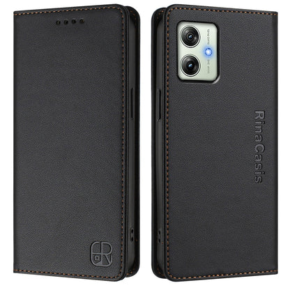 Motorola Moto G54 Dual-Folded Magnetic Suction RFID Blocking PU Leather Wallet Phone Case with Card Slots, Cash Pocket, Kickstand, Full Protective Flip Cover