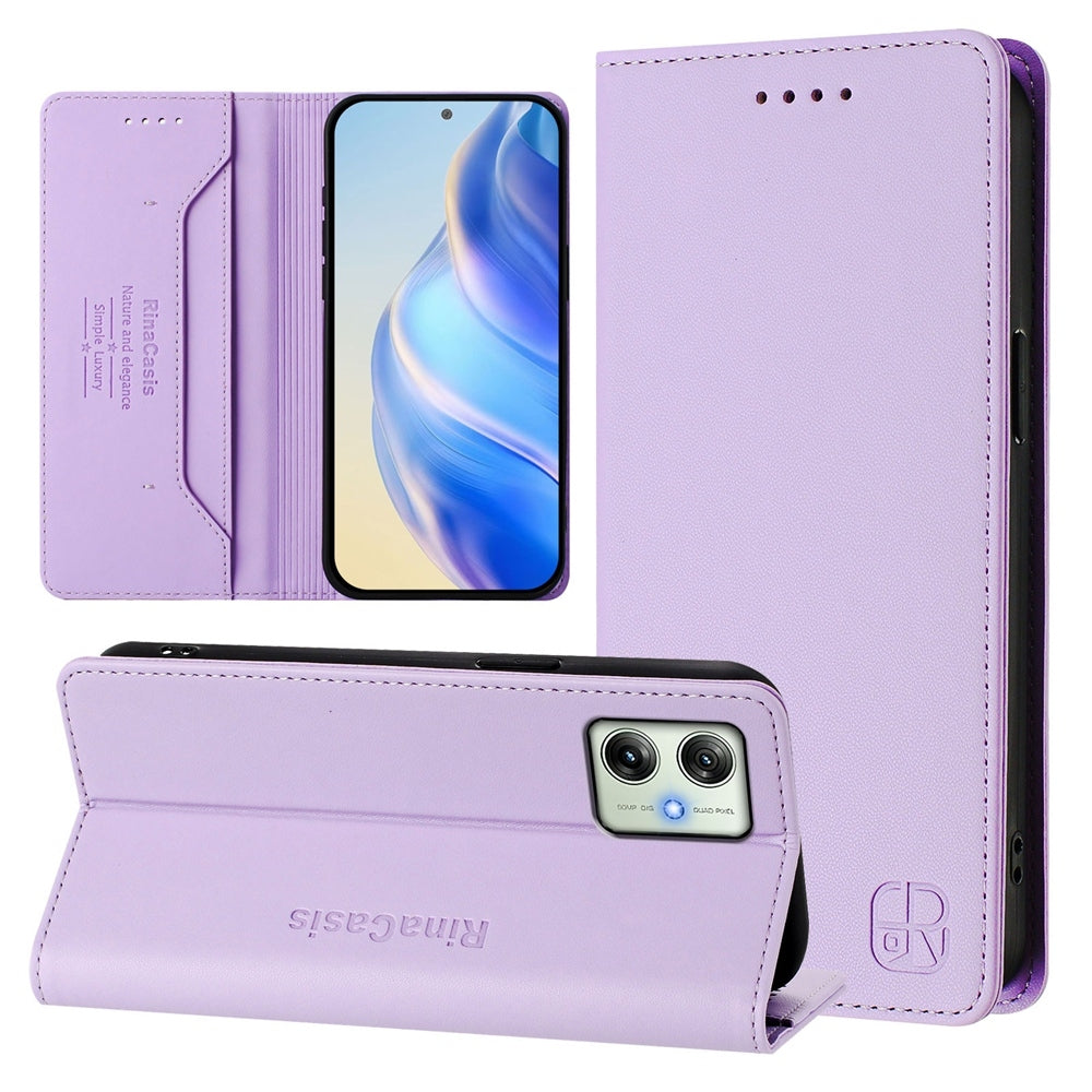 Motorola Moto G64 5G Dual-Folded Magnetic Suction RFID Blocking PU Leather Wallet Phone Case with Card Slots, Cash Pocket, Kickstand, Full Protective Flip Cover