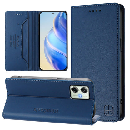 Motorola Moto G64 5G Dual-Folded Magnetic Suction RFID Blocking PU Leather Wallet Phone Case with Card Slots, Cash Pocket, Kickstand, Full Protective Flip Cover