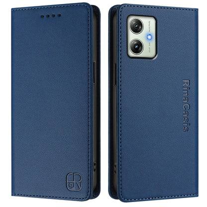 Motorola Moto G64 5G Dual-Folded Magnetic Suction RFID Blocking PU Leather Wallet Phone Case with Card Slots, Cash Pocket, Kickstand, Full Protective Flip Cover