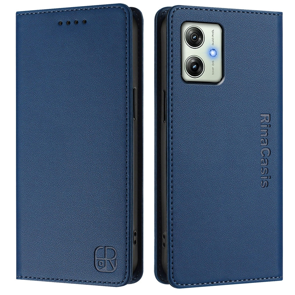 Motorola Moto G54 Power Dual-Folded Magnetic Suction RFID Blocking PU Leather Wallet Phone Case with Card Slots, Cash Pocket, Kickstand, Full Protective Flip Cover