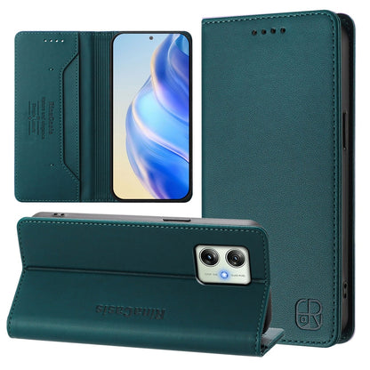 Motorola Moto G64 5G Dual-Folded Magnetic Suction RFID Blocking PU Leather Wallet Phone Case with Card Slots, Cash Pocket, Kickstand, Full Protective Flip Cover