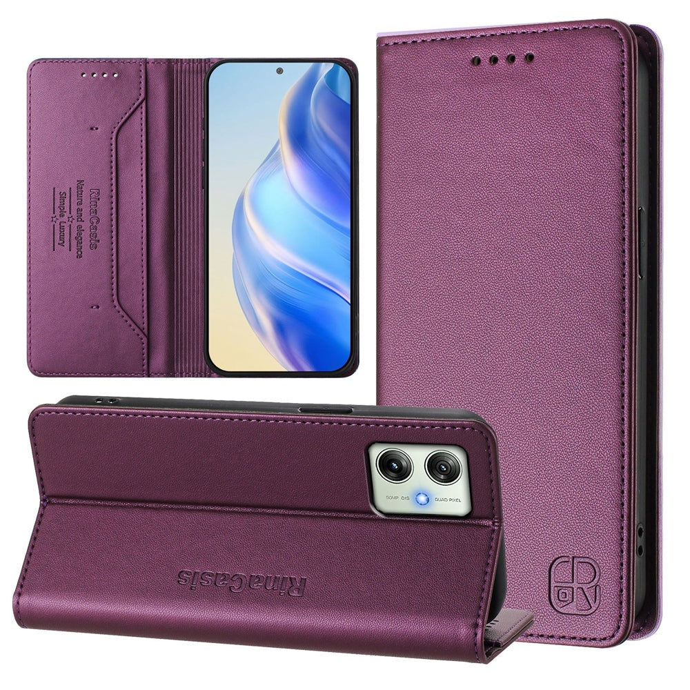 Motorola Moto G64 5G Dual-Folded Magnetic Suction RFID Blocking PU Leather Wallet Phone Case with Card Slots, Cash Pocket, Kickstand, Full Protective Flip Cover