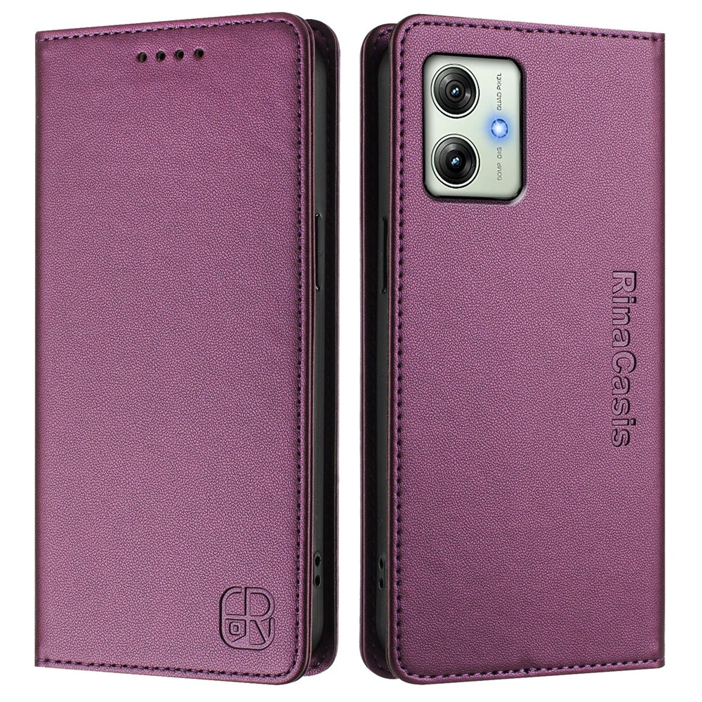 Motorola Moto G64 5G Dual-Folded Magnetic Suction RFID Blocking PU Leather Wallet Phone Case with Card Slots, Cash Pocket, Kickstand, Full Protective Flip Cover