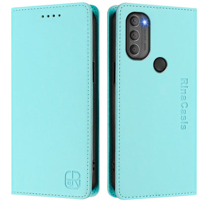 Motorola Moto G71 5G Dual-Folded Magnetic Suction RFID Blocking PU Leather Wallet Phone Case with Card Slots, Cash Pocket, Kickstand, Full Protective Flip Cover