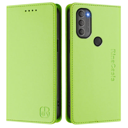 Motorola Moto G71 5G Dual-Folded Magnetic Suction RFID Blocking PU Leather Wallet Phone Case with Card Slots, Cash Pocket, Kickstand, Full Protective Flip Cover