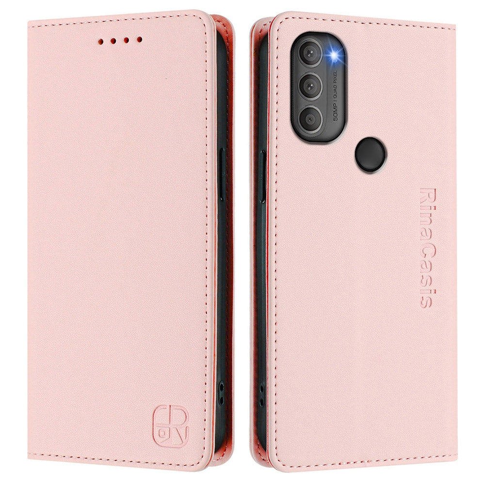 Motorola Moto G71 5G Dual-Folded Magnetic Suction RFID Blocking PU Leather Wallet Phone Case with Card Slots, Cash Pocket, Kickstand, Full Protective Flip Cover
