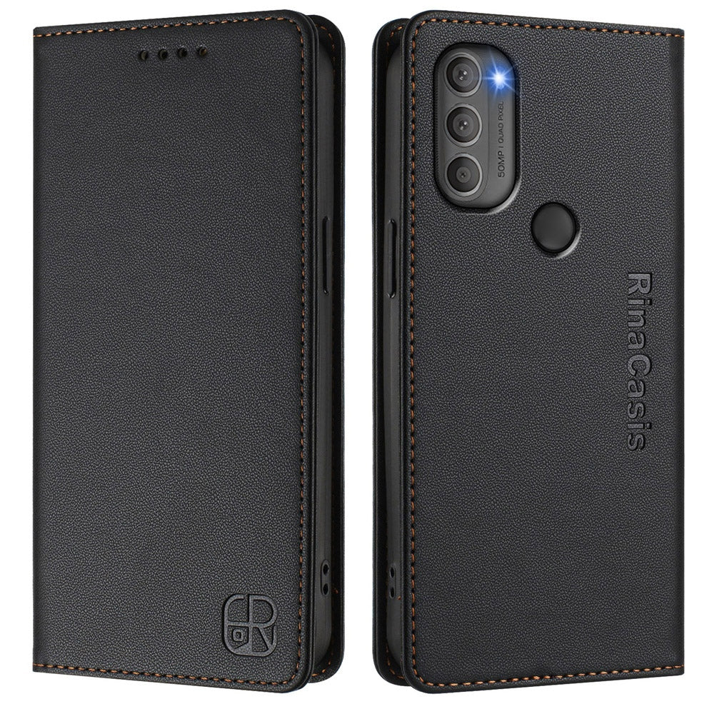 Motorola Moto G71 5G Dual-Folded Magnetic Suction RFID Blocking PU Leather Wallet Phone Case with Card Slots, Cash Pocket, Kickstand, Full Protective Flip Cover