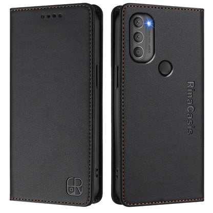 Motorola Moto G71 5G Dual-Folded Magnetic Suction RFID Blocking PU Leather Wallet Phone Case with Card Slots, Cash Pocket, Kickstand, Full Protective Flip Cover
