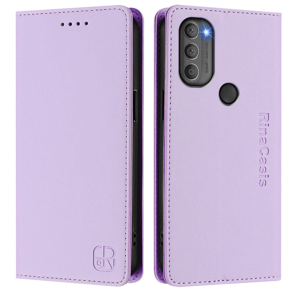 Motorola Moto G71 5G Dual-Folded Magnetic Suction RFID Blocking PU Leather Wallet Phone Case with Card Slots, Cash Pocket, Kickstand, Full Protective Flip Cover