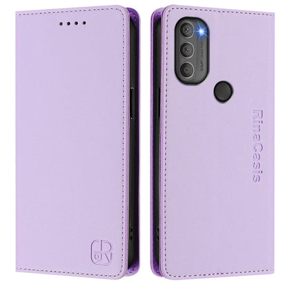 Motorola Moto G71 5G Dual-Folded Magnetic Suction RFID Blocking PU Leather Wallet Phone Case with Card Slots, Cash Pocket, Kickstand, Full Protective Flip Cover