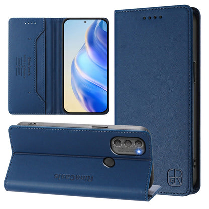 Motorola Moto G71 5G Dual-Folded Magnetic Suction RFID Blocking PU Leather Wallet Phone Case with Card Slots, Cash Pocket, Kickstand, Full Protective Flip Cover