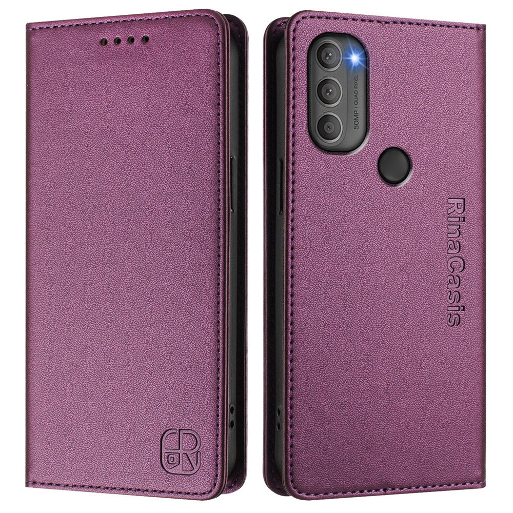 Motorola Moto G71 5G Dual-Folded Magnetic Suction RFID Blocking PU Leather Wallet Phone Case with Card Slots, Cash Pocket, Kickstand, Full Protective Flip Cover