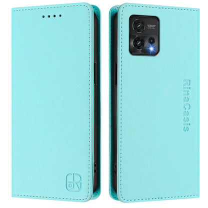 Motorola Moto G72 Dual-Folded Magnetic Suction RFID Blocking PU Leather Wallet Phone Case with Card Slots, Cash Pocket, Kickstand, Full Protective Flip Cover