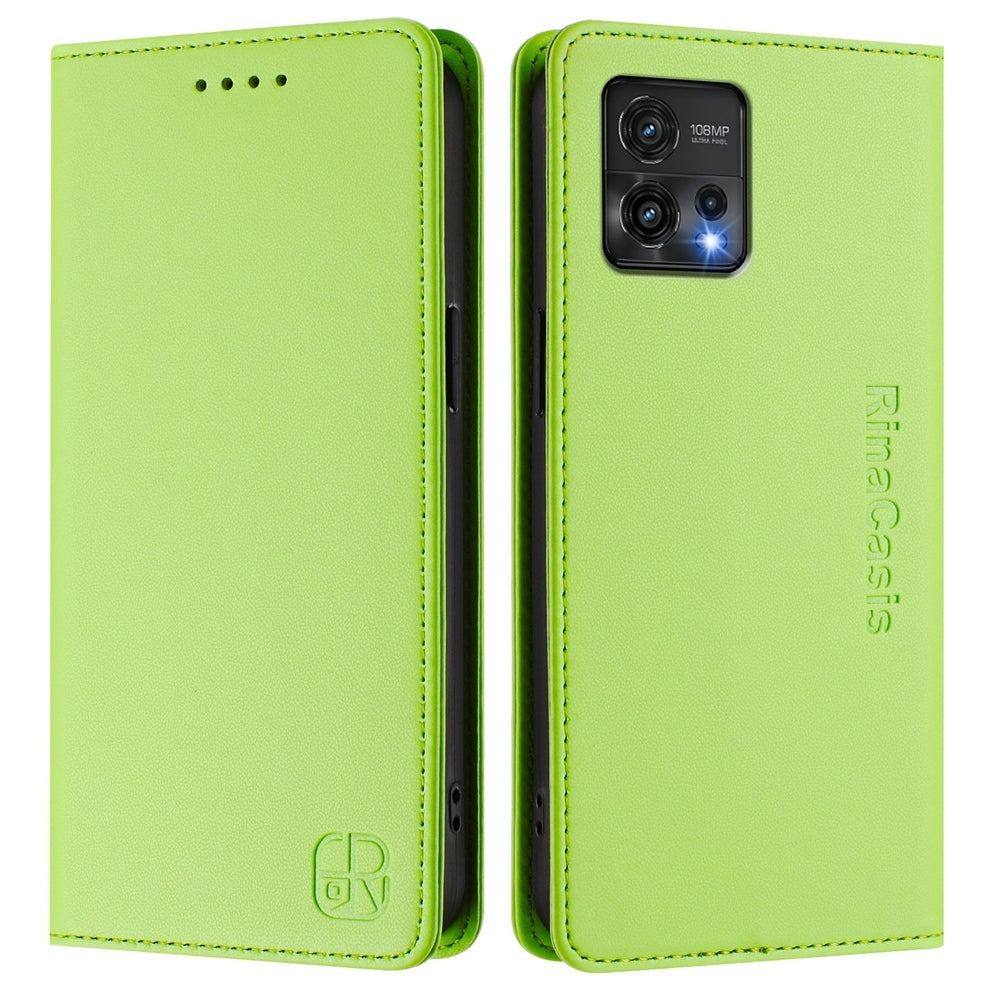 Motorola Moto G72 Dual-Folded Magnetic Suction RFID Blocking PU Leather Wallet Phone Case with Card Slots, Cash Pocket, Kickstand, Full Protective Flip Cover