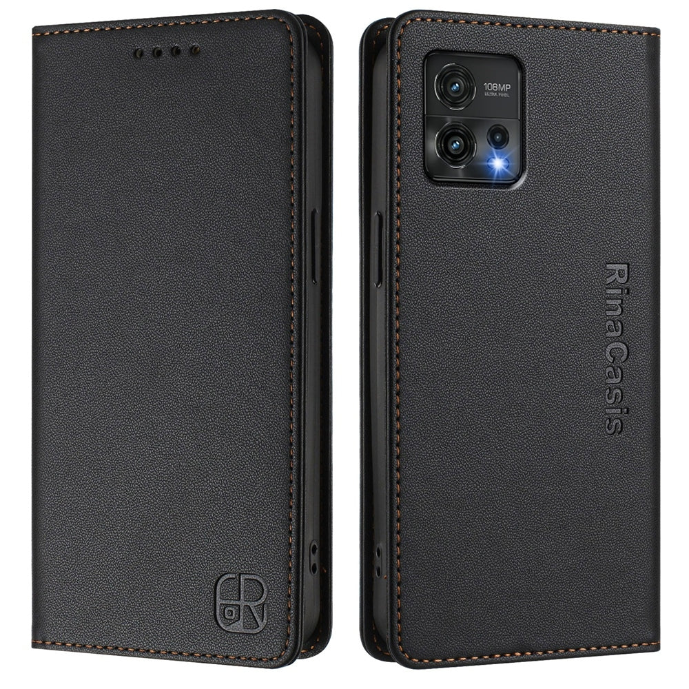 Motorola Moto G72 Dual-Folded Magnetic Suction RFID Blocking PU Leather Wallet Phone Case with Card Slots, Cash Pocket, Kickstand, Full Protective Flip Cover
