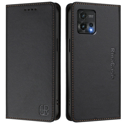 Motorola Moto G72 Dual-Folded Magnetic Suction RFID Blocking PU Leather Wallet Phone Case with Card Slots, Cash Pocket, Kickstand, Full Protective Flip Cover