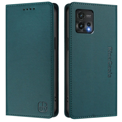 Motorola Moto G72 Dual-Folded Magnetic Suction RFID Blocking PU Leather Wallet Phone Case with Card Slots, Cash Pocket, Kickstand, Full Protective Flip Cover