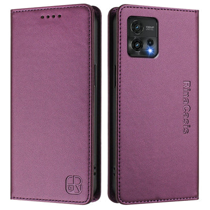 Motorola Moto G72 Dual-Folded Magnetic Suction RFID Blocking PU Leather Wallet Phone Case with Card Slots, Cash Pocket, Kickstand, Full Protective Flip Cover