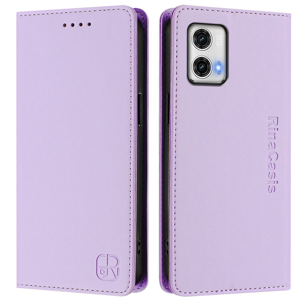 Motorola Moto G73 Dual-Folded Magnetic Suction RFID Blocking PU Leather Wallet Phone Case with Card Slots, Cash Pocket, Kickstand, Full Protective Flip Cover