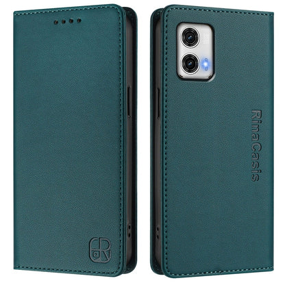 Motorola Moto G73 Dual-Folded Magnetic Suction RFID Blocking PU Leather Wallet Phone Case with Card Slots, Cash Pocket, Kickstand, Full Protective Flip Cover