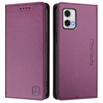 Motorola Moto G73 Dual-Folded Magnetic Suction RFID Blocking PU Leather Wallet Phone Case with Card Slots, Cash Pocket, Kickstand, Full Protective Flip Cover