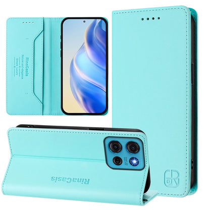 Motorola Moto G75 5G Dual-Folded Magnetic Suction RFID Blocking PU Leather Wallet Phone Case with Card Slots, Cash Pocket, Kickstand, Full Protective Flip Cover