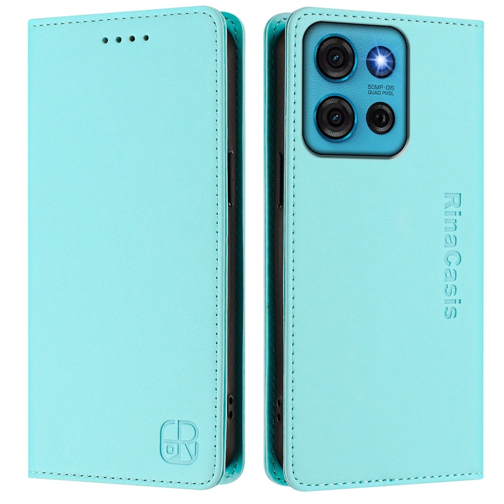 Motorola Moto G75 5G Dual-Folded Magnetic Suction RFID Blocking PU Leather Wallet Phone Case with Card Slots, Cash Pocket, Kickstand, Full Protective Flip Cover