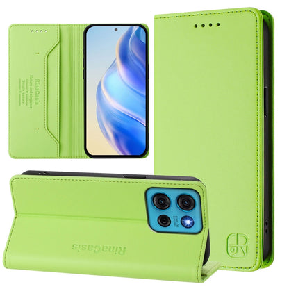Motorola Moto G75 5G Dual-Folded Magnetic Suction RFID Blocking PU Leather Wallet Phone Case with Card Slots, Cash Pocket, Kickstand, Full Protective Flip Cover