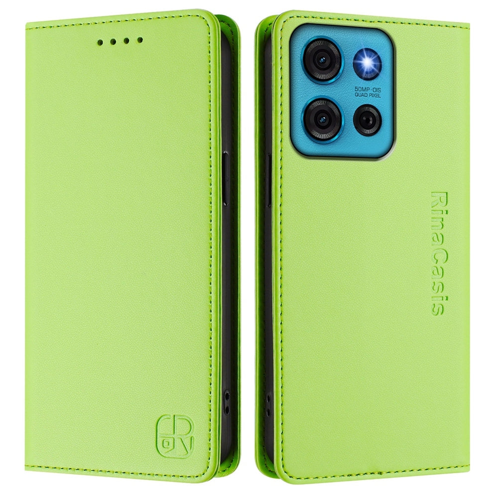 Motorola Moto G75 5G Dual-Folded Magnetic Suction RFID Blocking PU Leather Wallet Phone Case with Card Slots, Cash Pocket, Kickstand, Full Protective Flip Cover