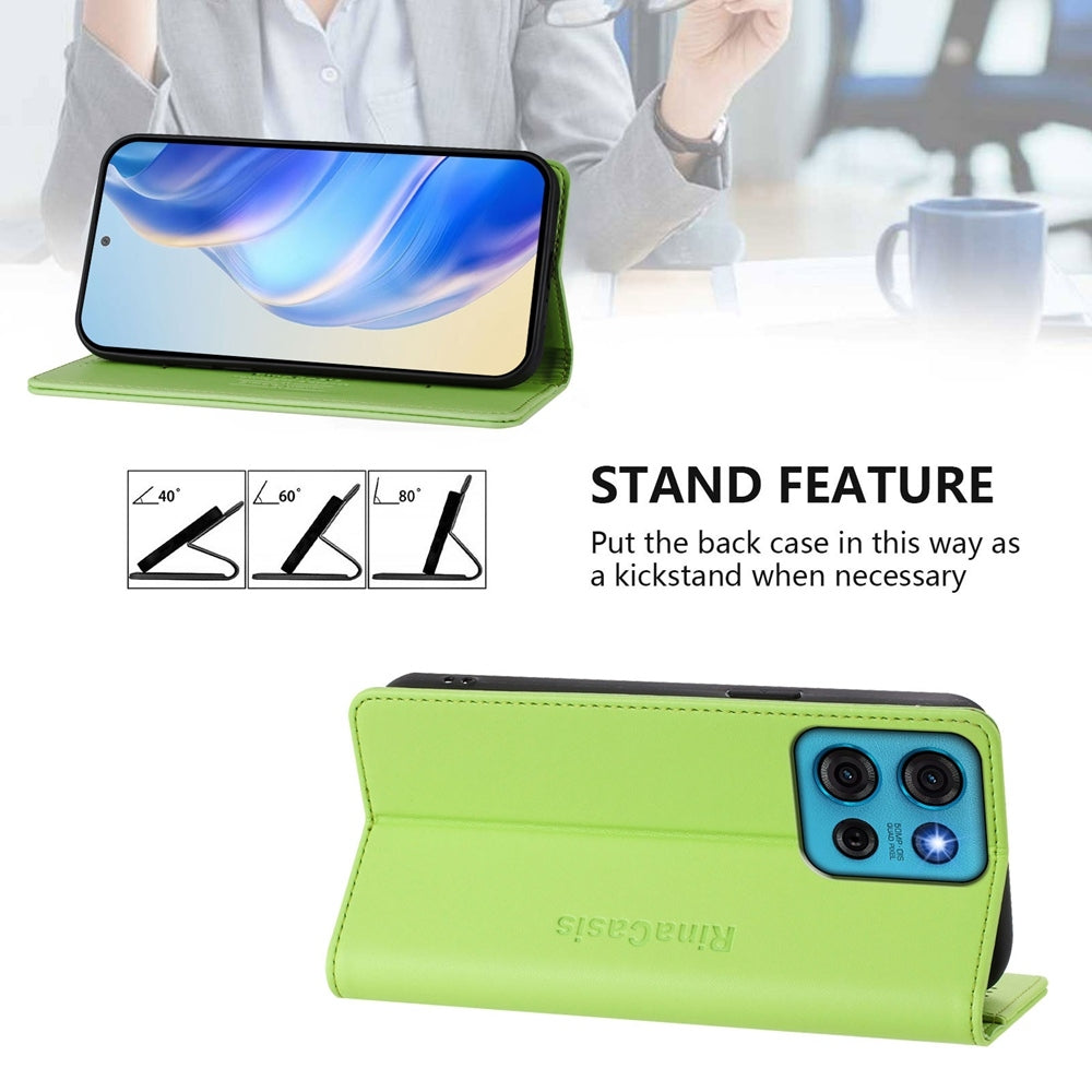 Motorola Moto G75 5G Dual-Folded Magnetic Suction RFID Blocking PU Leather Wallet Phone Case with Card Slots, Cash Pocket, Kickstand, Full Protective Flip Cover