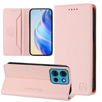 Motorola Moto G75 5G Dual-Folded Magnetic Suction RFID Blocking PU Leather Wallet Phone Case with Card Slots, Cash Pocket, Kickstand, Full Protective Flip Cover