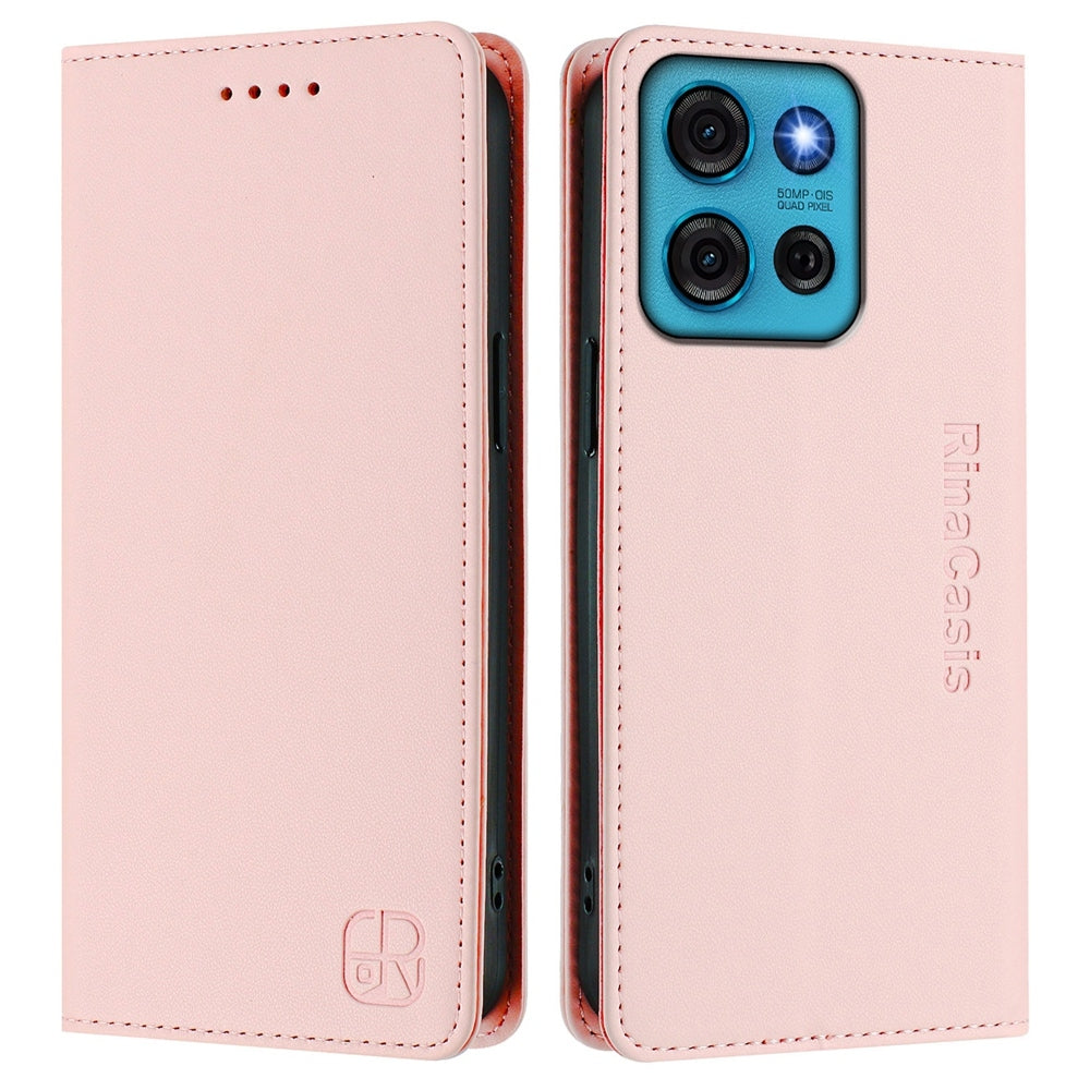 Motorola Moto G75 5G Dual-Folded Magnetic Suction RFID Blocking PU Leather Wallet Phone Case with Card Slots, Cash Pocket, Kickstand, Full Protective Flip Cover
