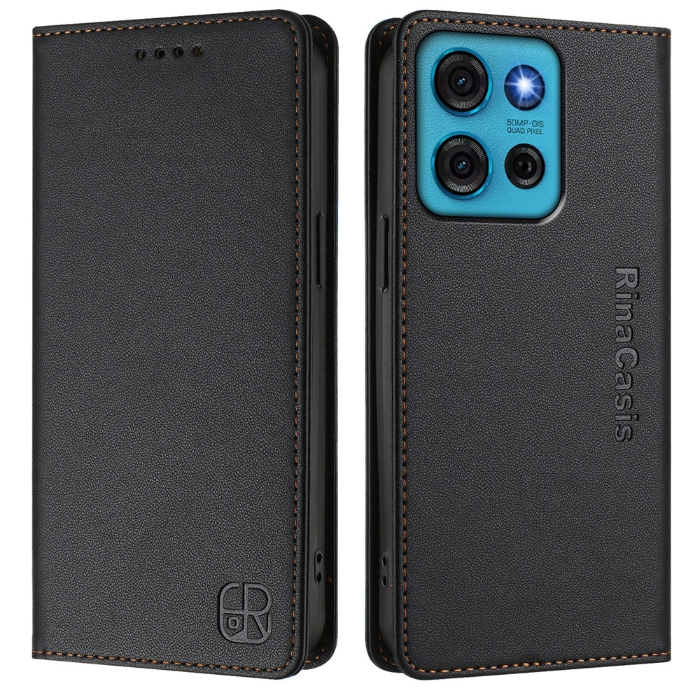 Motorola Moto G75 5G Dual-Folded Magnetic Suction RFID Blocking PU Leather Wallet Phone Case with Card Slots, Cash Pocket, Kickstand, Full Protective Flip Cover