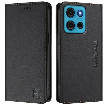 Motorola Moto G75 5G Dual-Folded Magnetic Suction RFID Blocking PU Leather Wallet Phone Case with Card Slots, Cash Pocket, Kickstand, Full Protective Flip Cover