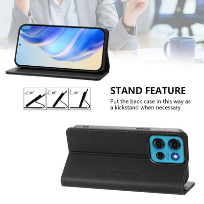Motorola Moto G75 5G Dual-Folded Magnetic Suction RFID Blocking PU Leather Wallet Phone Case with Card Slots, Cash Pocket, Kickstand, Full Protective Flip Cover