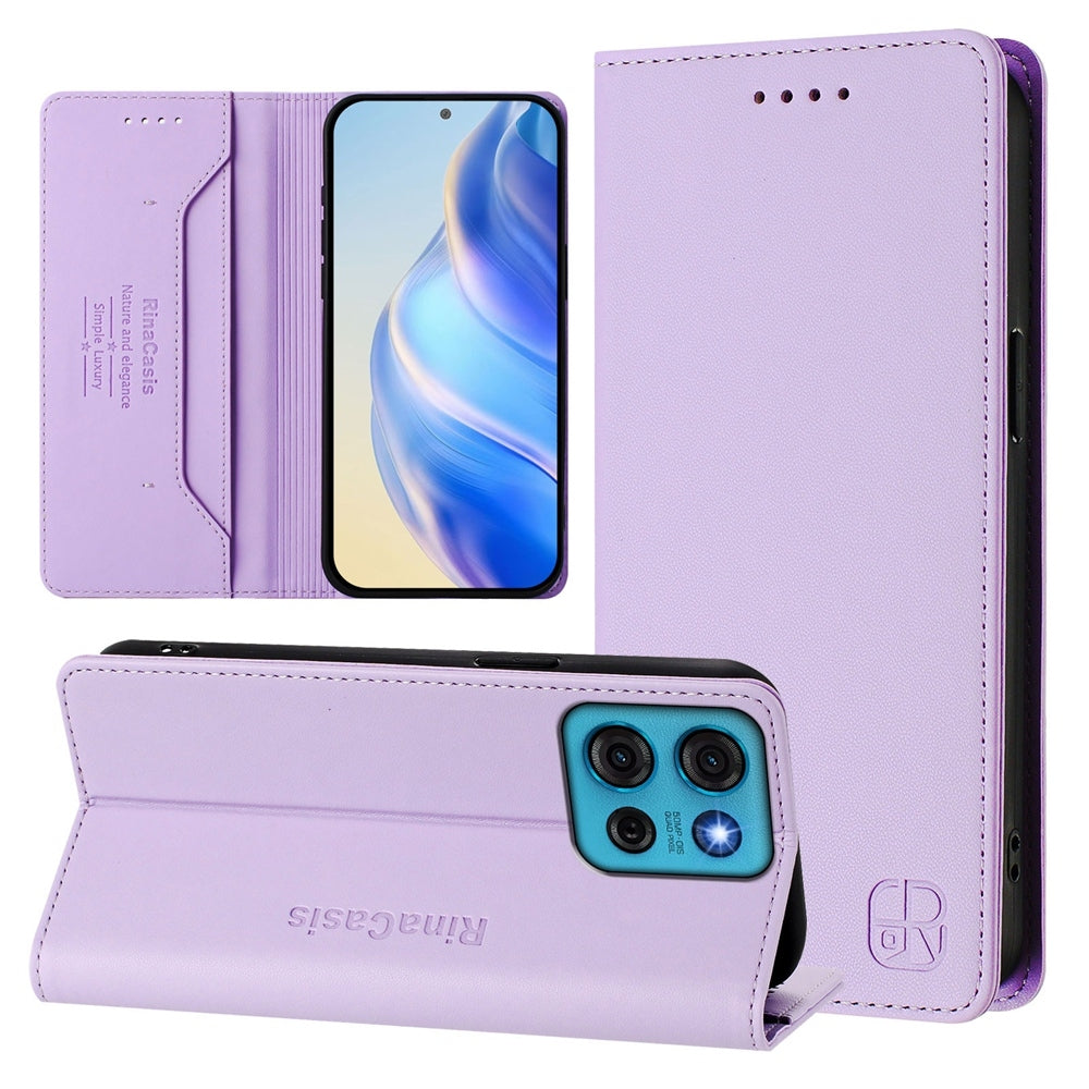 Motorola Moto G75 5G Dual-Folded Magnetic Suction RFID Blocking PU Leather Wallet Phone Case with Card Slots, Cash Pocket, Kickstand, Full Protective Flip Cover