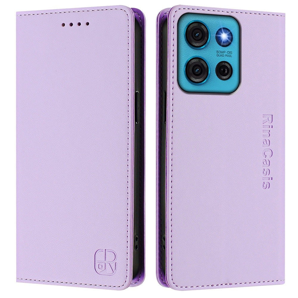 Motorola Moto G75 5G Dual-Folded Magnetic Suction RFID Blocking PU Leather Wallet Phone Case with Card Slots, Cash Pocket, Kickstand, Full Protective Flip Cover