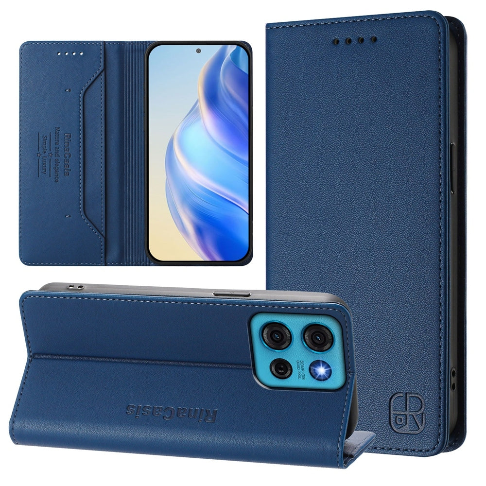 Motorola Moto G75 5G Dual-Folded Magnetic Suction RFID Blocking PU Leather Wallet Phone Case with Card Slots, Cash Pocket, Kickstand, Full Protective Flip Cover