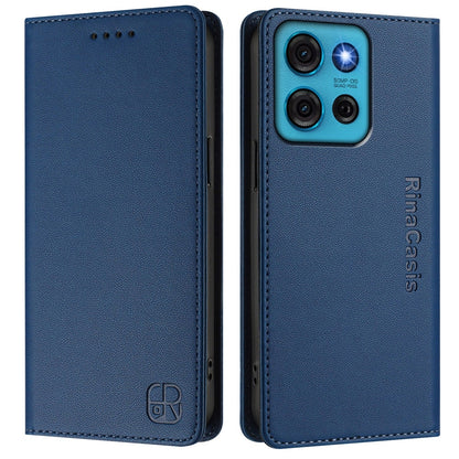 Motorola Moto G75 5G Dual-Folded Magnetic Suction RFID Blocking PU Leather Wallet Phone Case with Card Slots, Cash Pocket, Kickstand, Full Protective Flip Cover