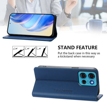 Motorola Moto G75 5G Dual-Folded Magnetic Suction RFID Blocking PU Leather Wallet Phone Case with Card Slots, Cash Pocket, Kickstand, Full Protective Flip Cover